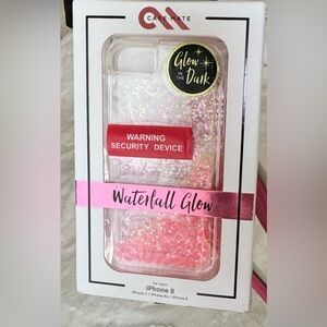 NWT Case-mate Waterfall Glow Pink Glitter Phone Case for IPhone 8, 6, 6s, 7.